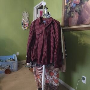 Chaps Red and Black Plaid Women's Top